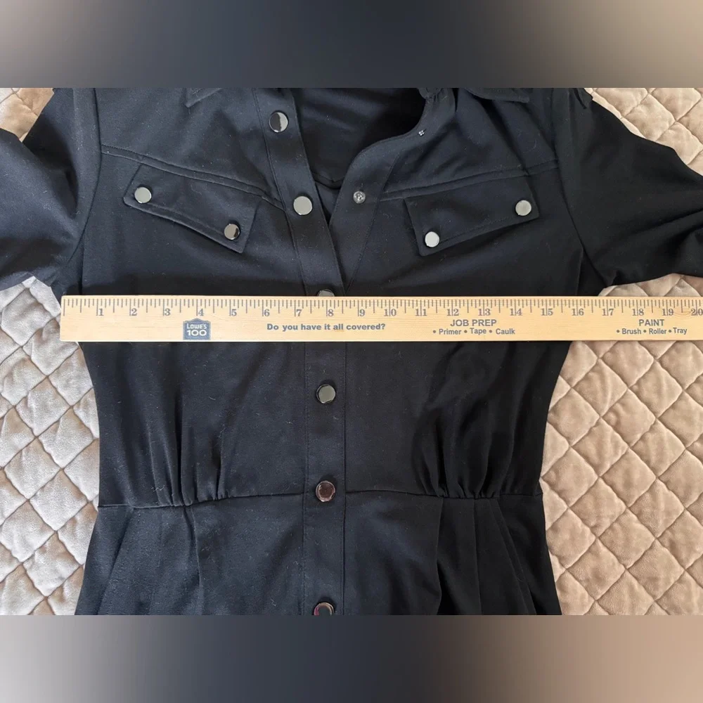 Cache Black Snap Front Shirt Dress‎ Military Style Epaulets Size 4